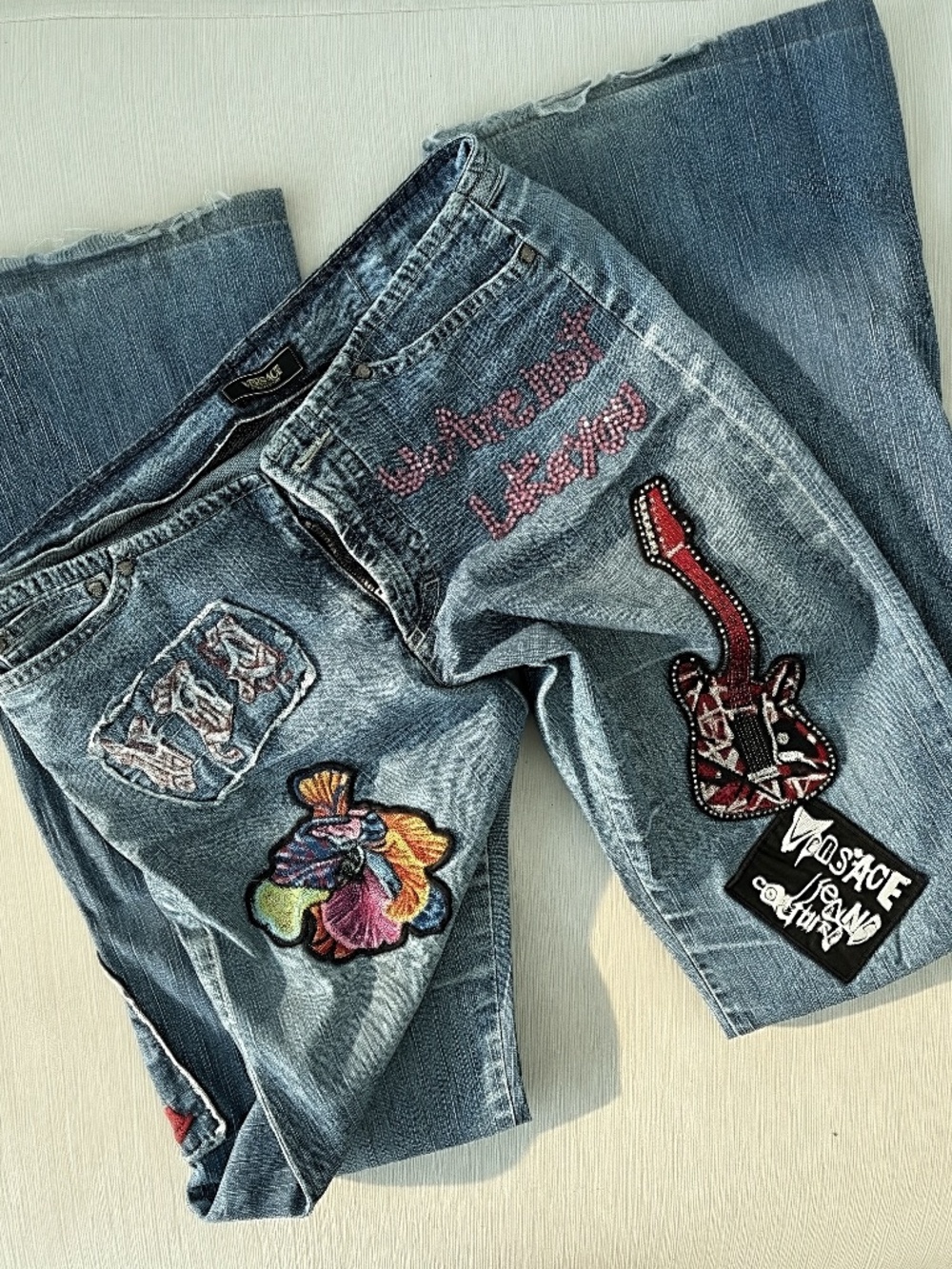 Vintage Versace Jeans Couture Y2K Patch Flare Jeans XS